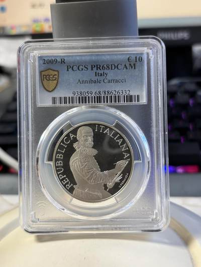 第180期拍卖【长期征集拍品】【北京币展专场】 - 意大利2009年纪念艺术大师安尼巴尔·卡拉奇而发行的官方纪念银币PCGS-PR68 无盒无证书，925银，22克，发行9200枚