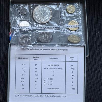 道一币馆币章第一百五十四场 - 原包装带证书 法国1973年度套币八枚 含10法郎银币