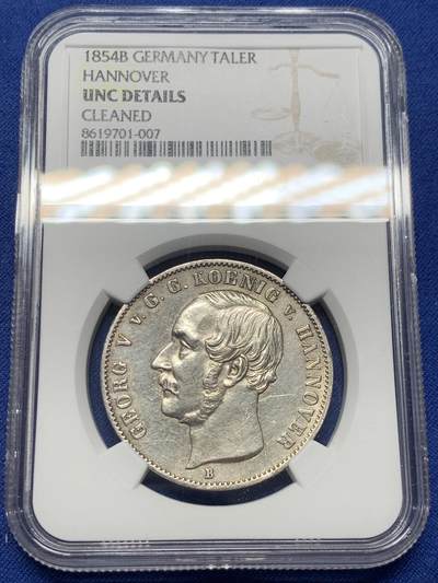 《竞宝斋》第434场 周日，周一2场连拍 （全场包邮） - NGC UNCD 德国 1854年 汉诺威纹章 1泰勒 银币