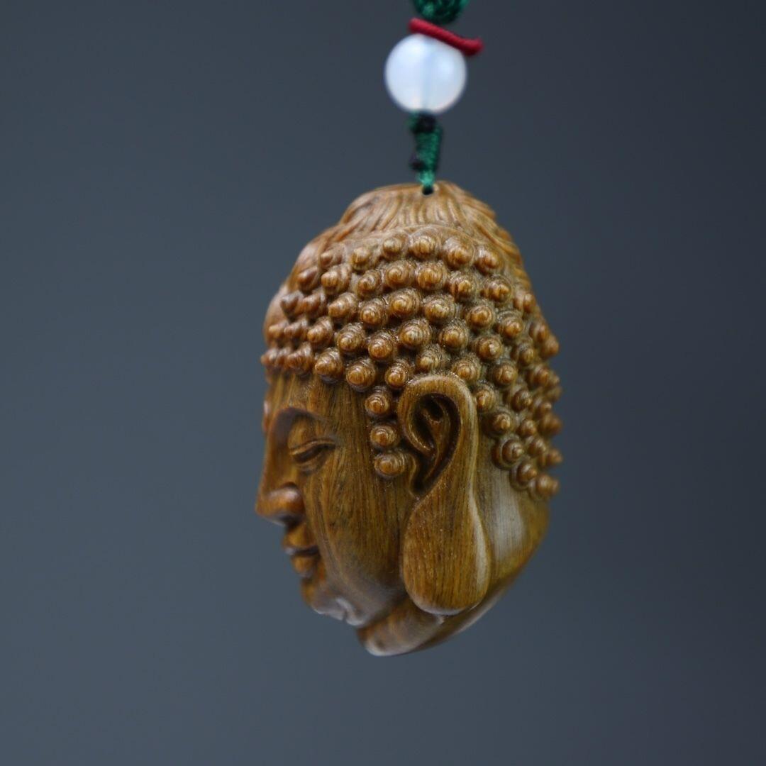 听雨轩（16）木雕 绿檀木手工雕刻佛魔一念之间手把件 6cm