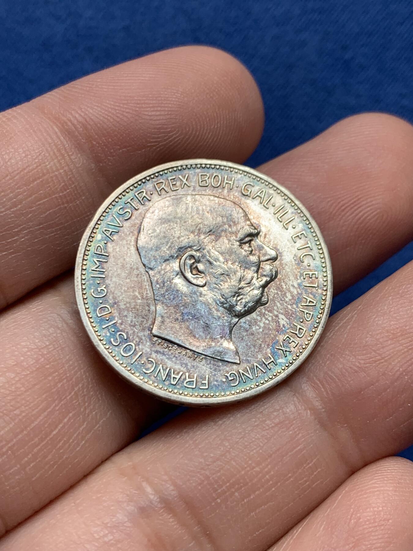 《竞宝斋》第434场 周日，周一2场连拍 （全场包邮） 奥匈帝国1913年弗朗茨约瑟夫一世2克朗银币