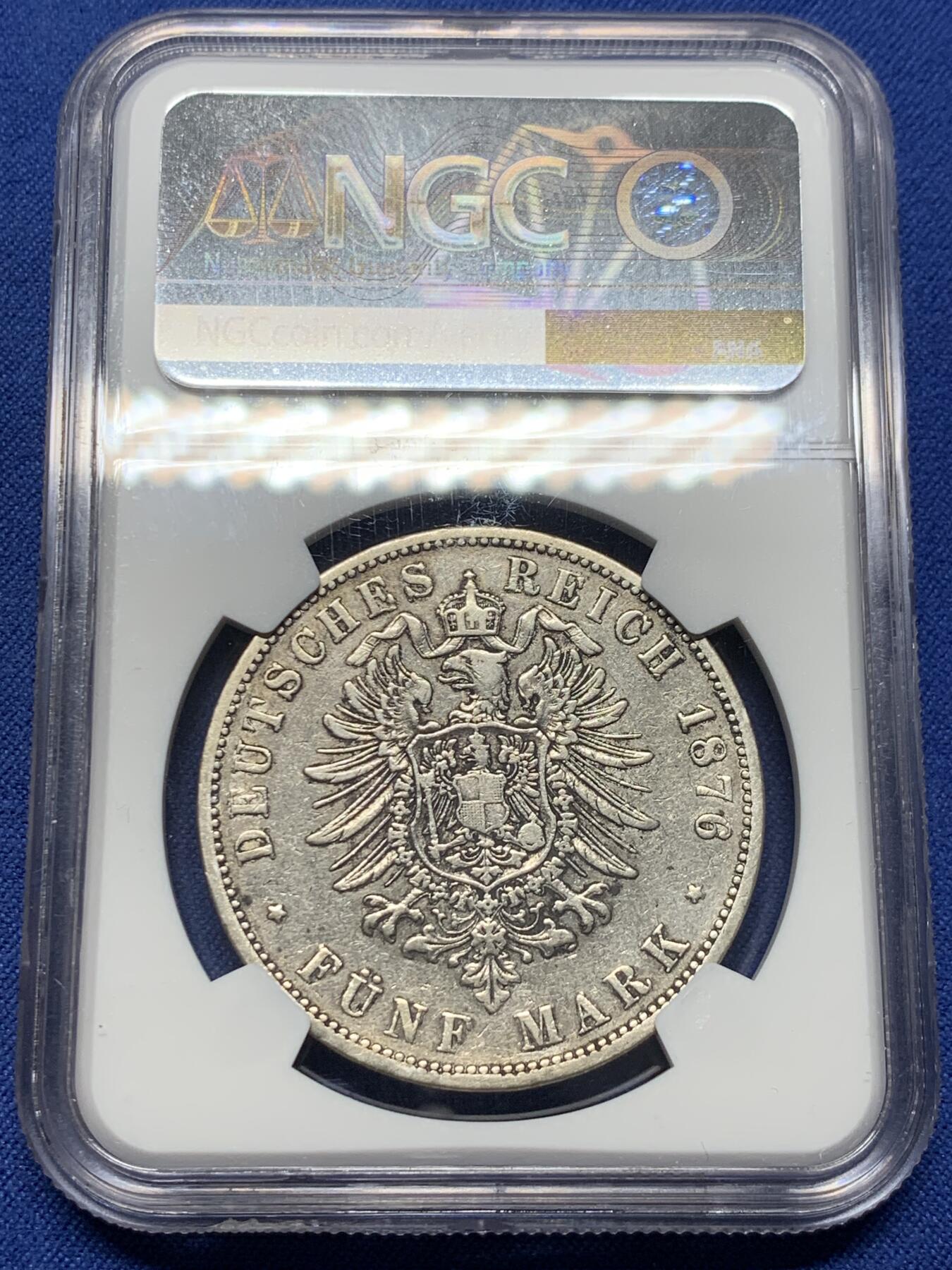 《竞宝斋》第434场 周日，周一2场连拍 （全场包邮） NGC VF30 德国 普鲁士 1876年 威廉一世 5马克银币