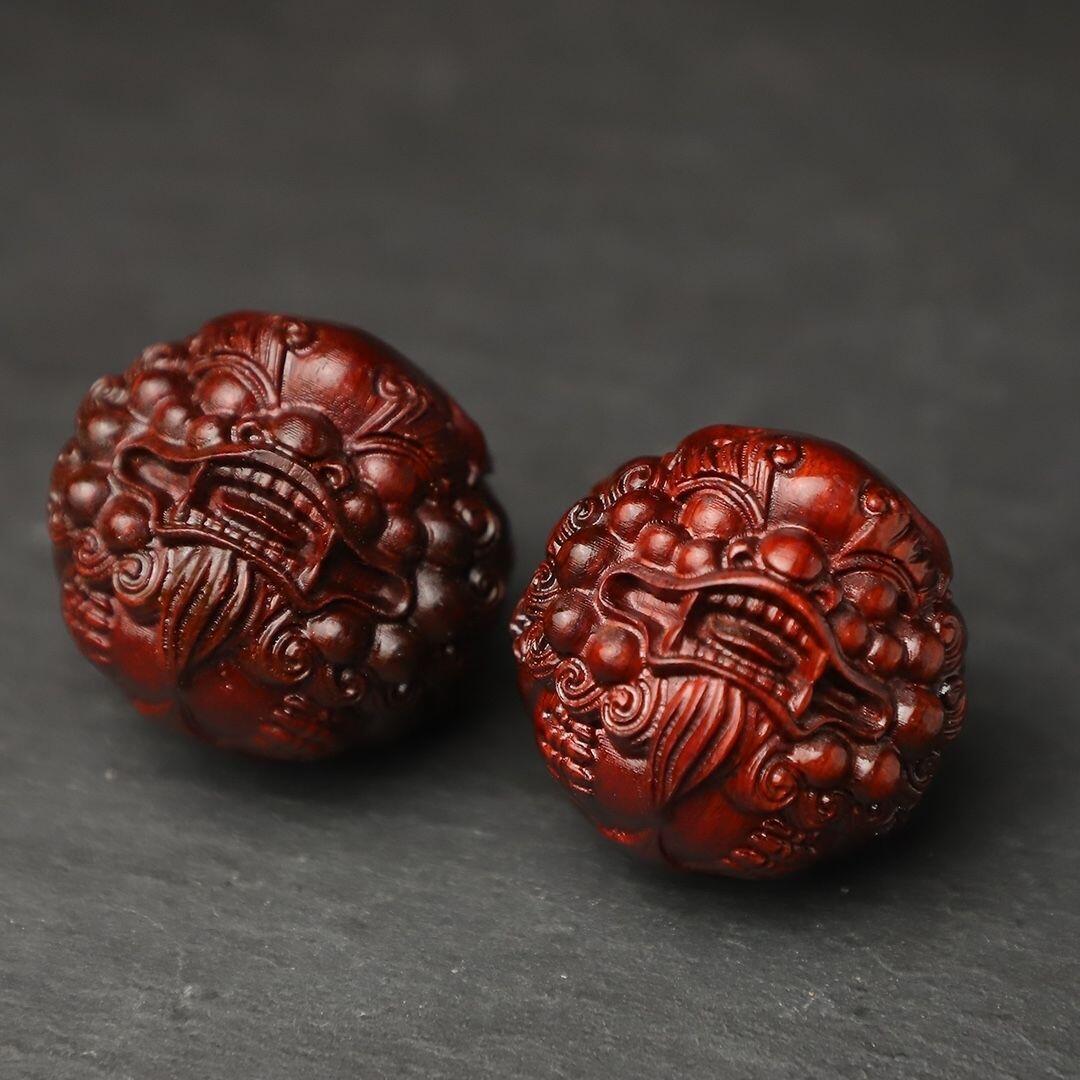 听雨轩（16）木雕 紫檀木雕刻貔貅手球 4cm