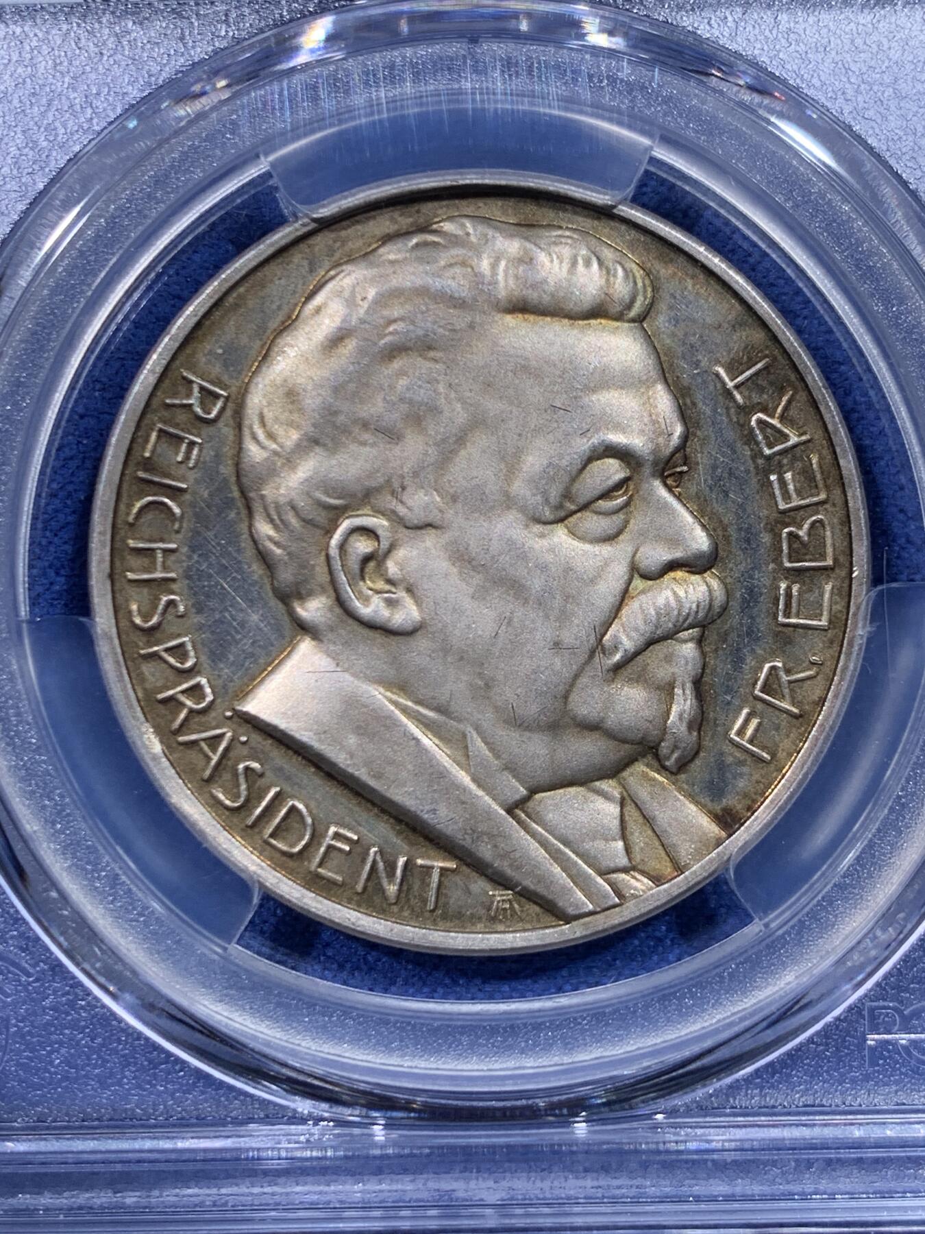《竞宝斋》第434场 周日，周一2场连拍 （全场包邮） PCGS SP64 德国 1925年 魏玛共和国 纪念弗里德里希·艾伯特 逝世纪念银章 高品PL版