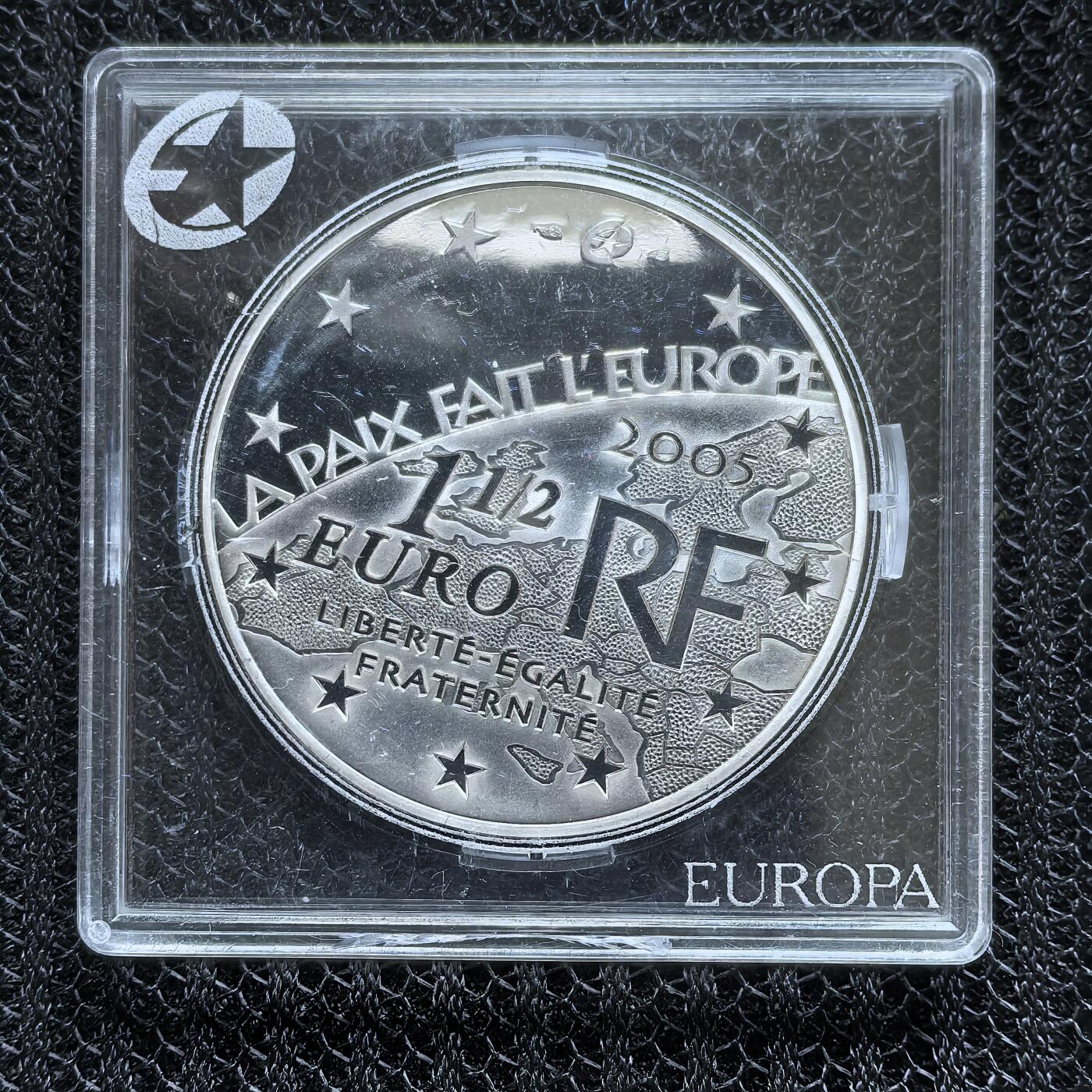 道一币馆币章第一百五十四场 欧洲之星 法国2005年自由和平欧洲60周年1.5欧元精制银币 22.2g 900S