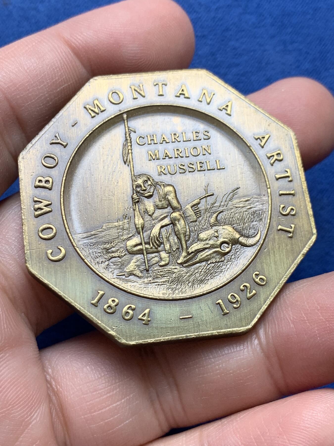 《竞宝斋》第434场 周日，周一2场连拍 （全场包邮） 美国 1864-1964年 蒙大拿州独立100年八角型纪念章 45.6mm直径 约44.8克重