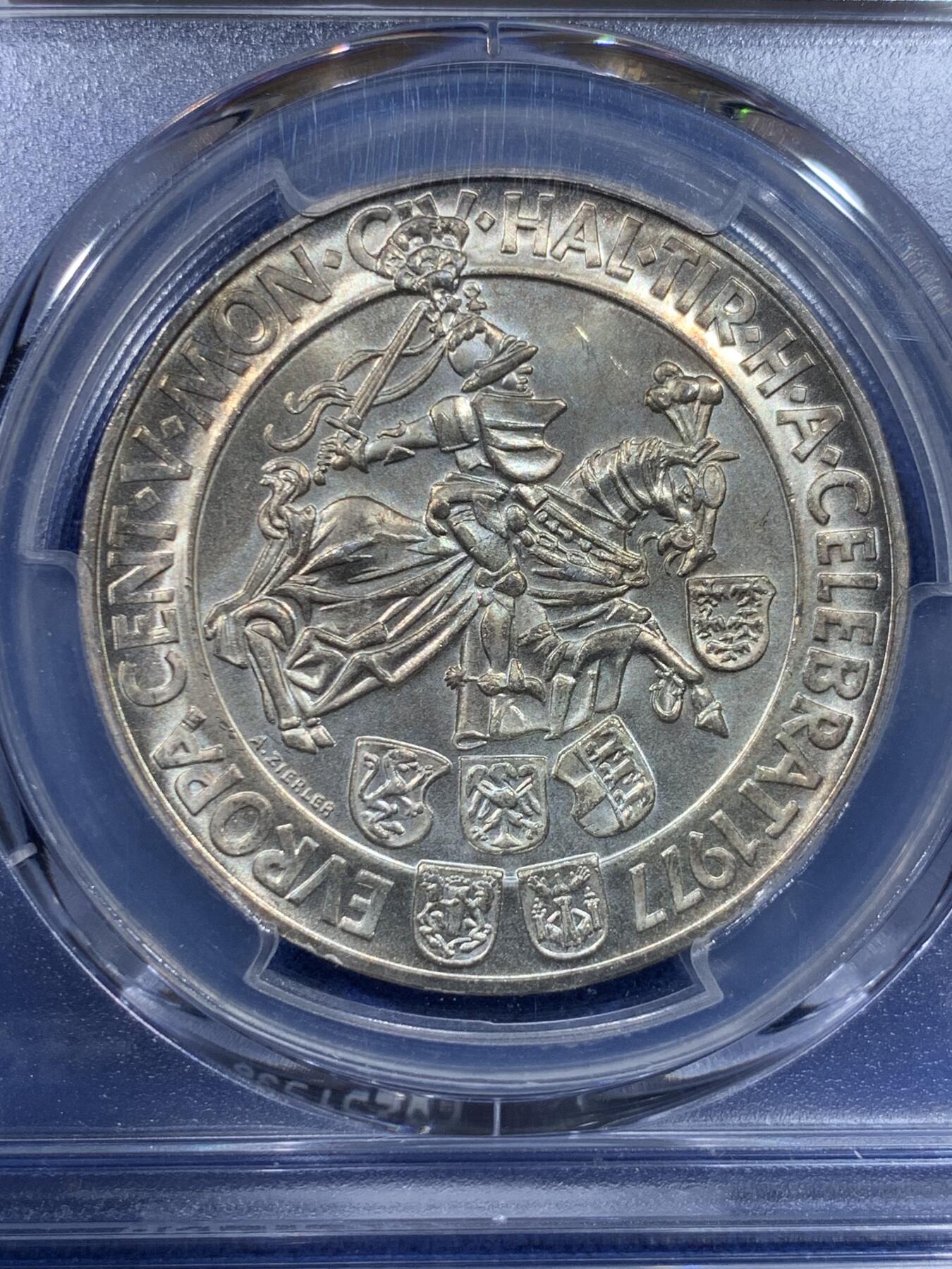 《竞宝斋》第434场 周日，周一2场连拍 （全场包邮） PCGS MS66 奥地利1977年萨尔茨堡建市500周年100先令纪念银币 卷拆原光