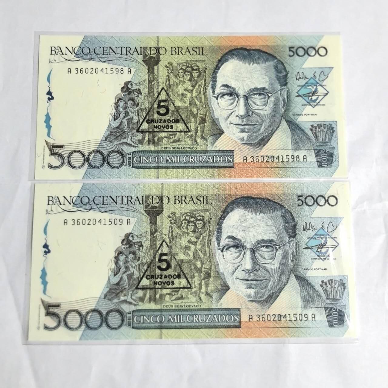 各国外币第97期 大部分全新 巴西5000克鲁塞罗 2张全新