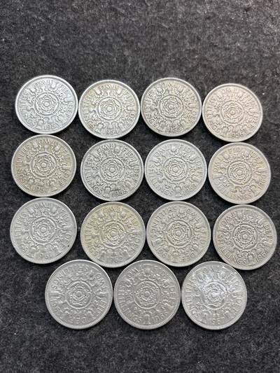 文馨钱币收藏第 278 场，银元，纸币，铜章场 长期接收代拍品 - 英国女王 2 先令全年份 53-67 年 15 枚