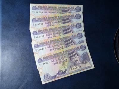 叁拾收藏第33期 - 文莱1989年1林吉特5张连号B/1首发字冠（大部分全程无4） UNC