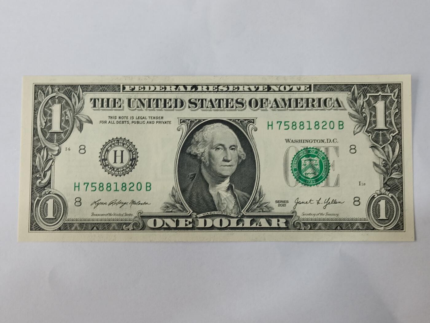【游宝拍卖】乙巳蛇年84期  美国-1美元【SERIES-2021 H8圣路易斯版 全新UNC】