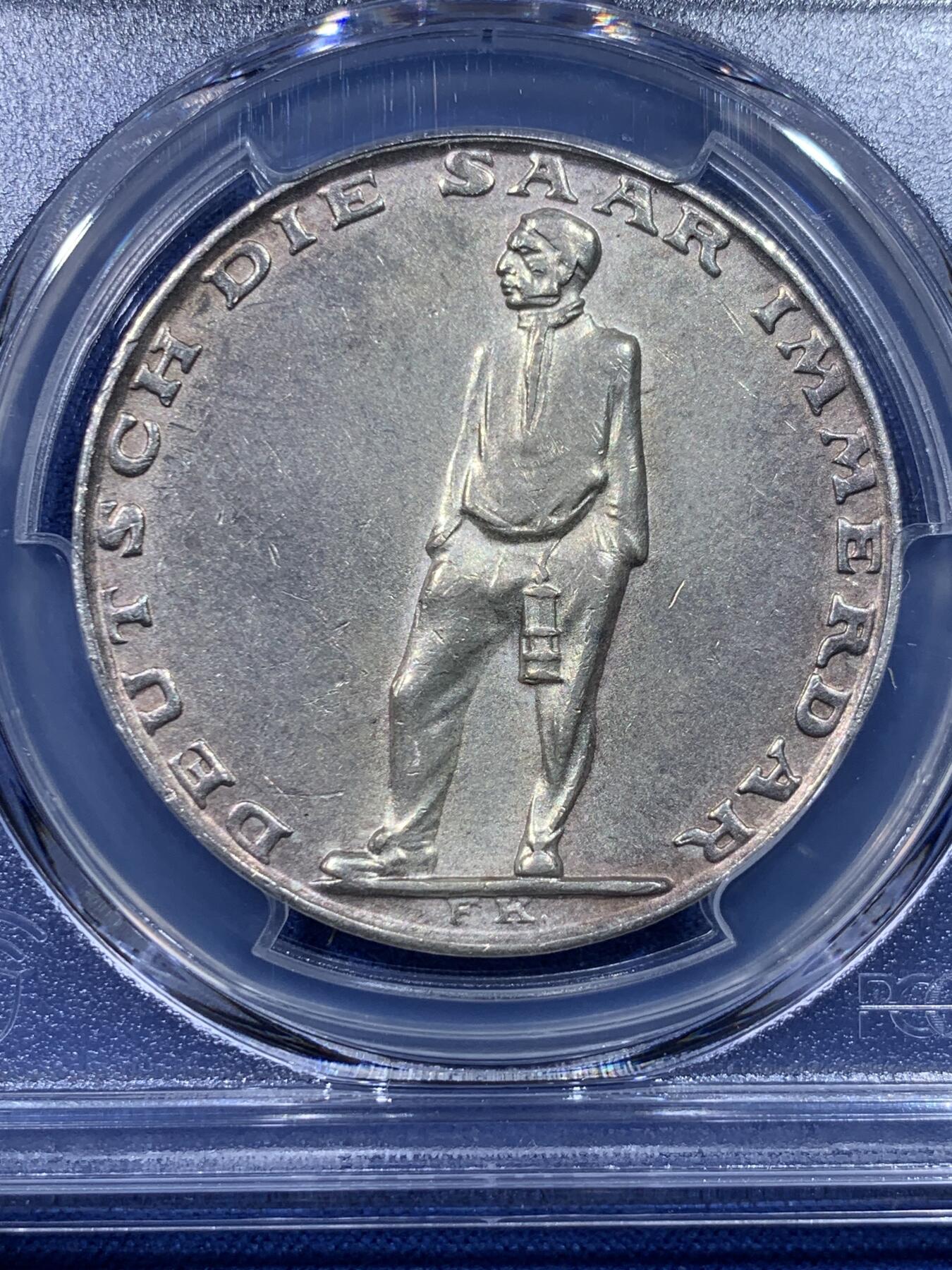 《竞宝斋》第434场 周日，周一2场连拍 （全场包邮） PCGS SP62 德国 1935年 萨尔区回归纪念银章