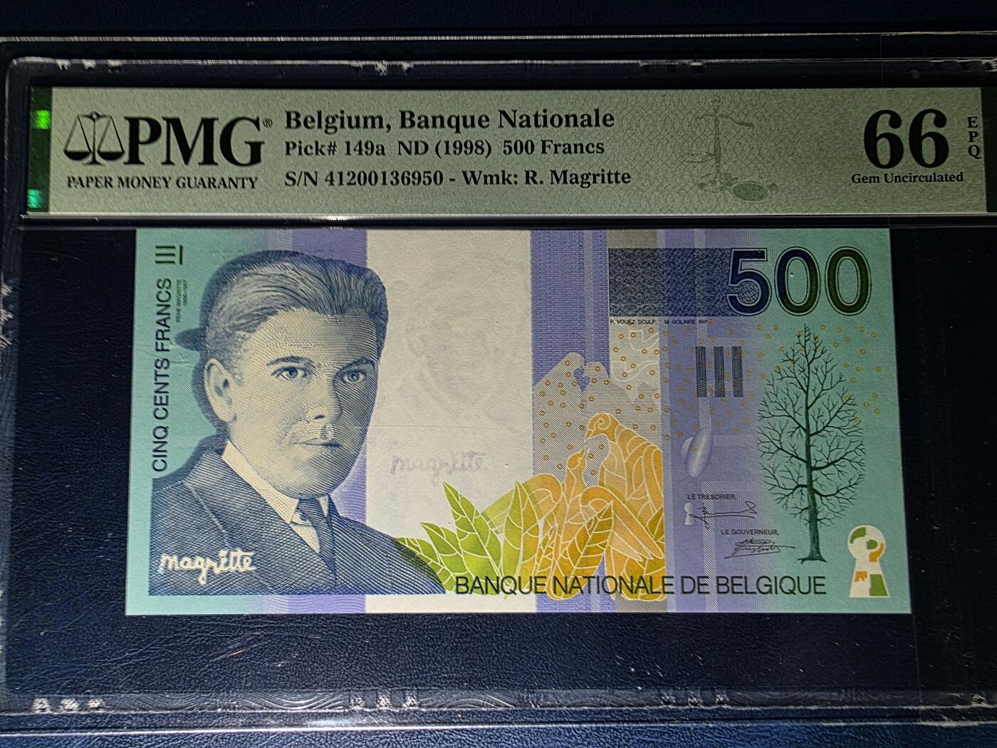 叁拾收藏第33期 比利时1998年500法郎PMG66（画家玛格丽特）