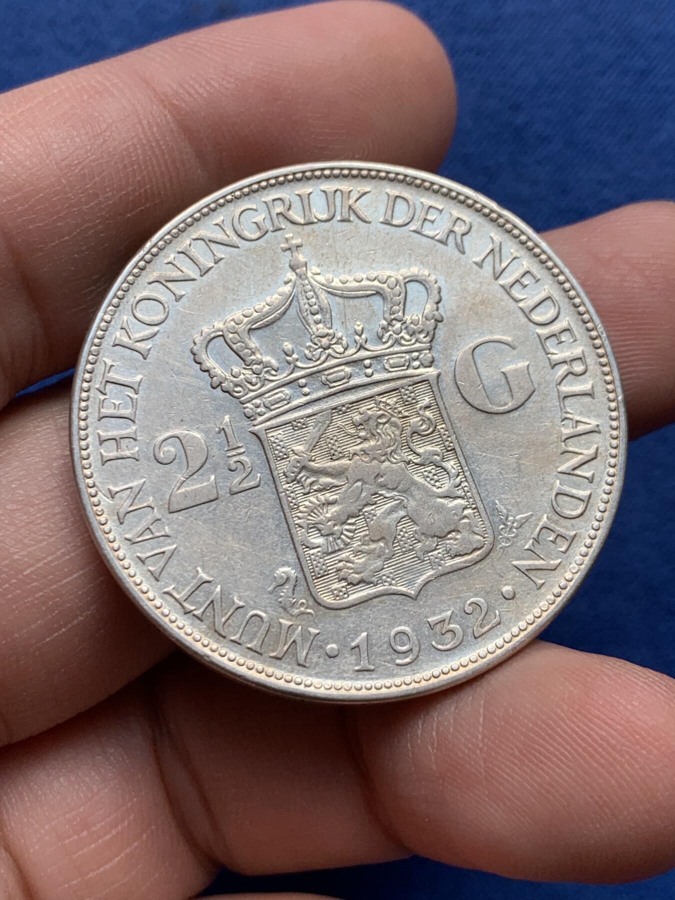 《竞宝斋》第434场 周日，周一2场连拍 （全场包邮） 荷兰1932年威廉米娜女王2.5盾银币