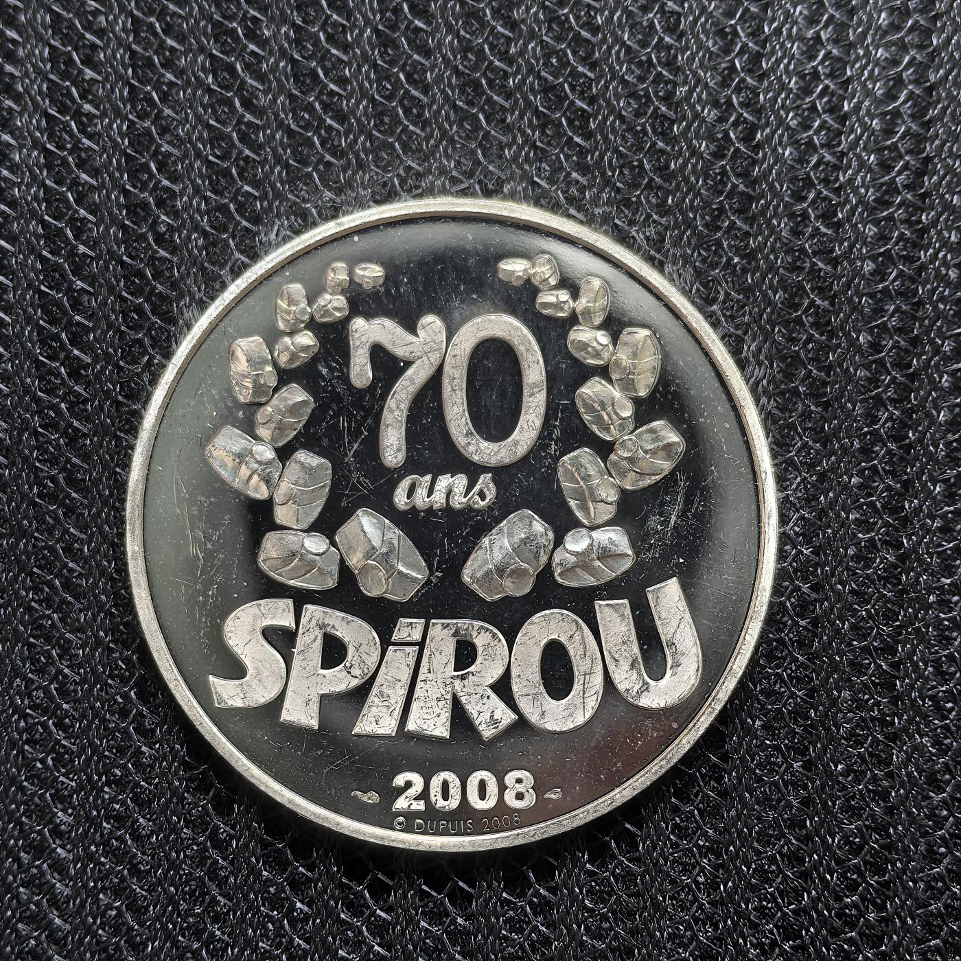 道一币馆币章第一百五十四场 法国2008年皮小子斯皮鲁70发行周年1.5欧元精制银币  22.2g 900S 10000