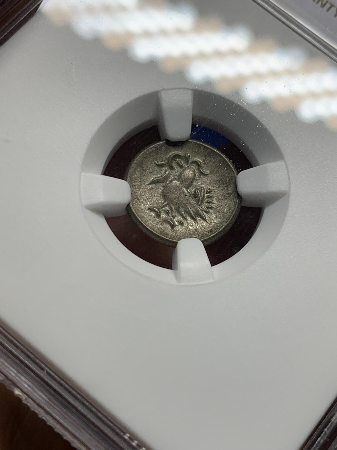 《竞宝斋》第434场 周日，周一2场连拍 （全场包邮） NGC AU58 柬埔寨1600年-1860年神鸟2PE银币，打制上佳，带光美品。