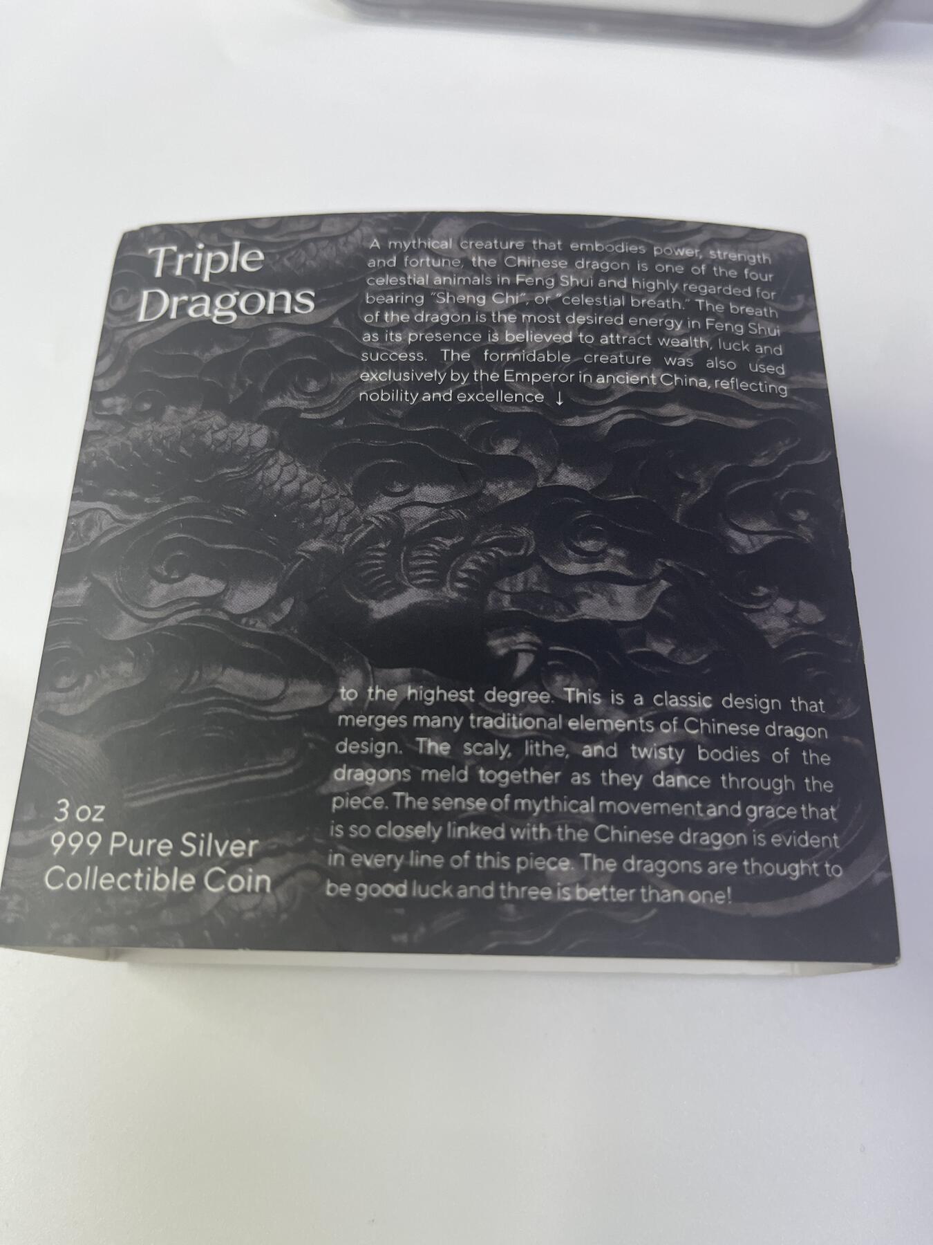 2022年乍得三龙戏珠银币，3盎司999纯银镀金，NGC PF70超cameo评级。编号208/500，品相完美。带原盒原证，收藏佳品