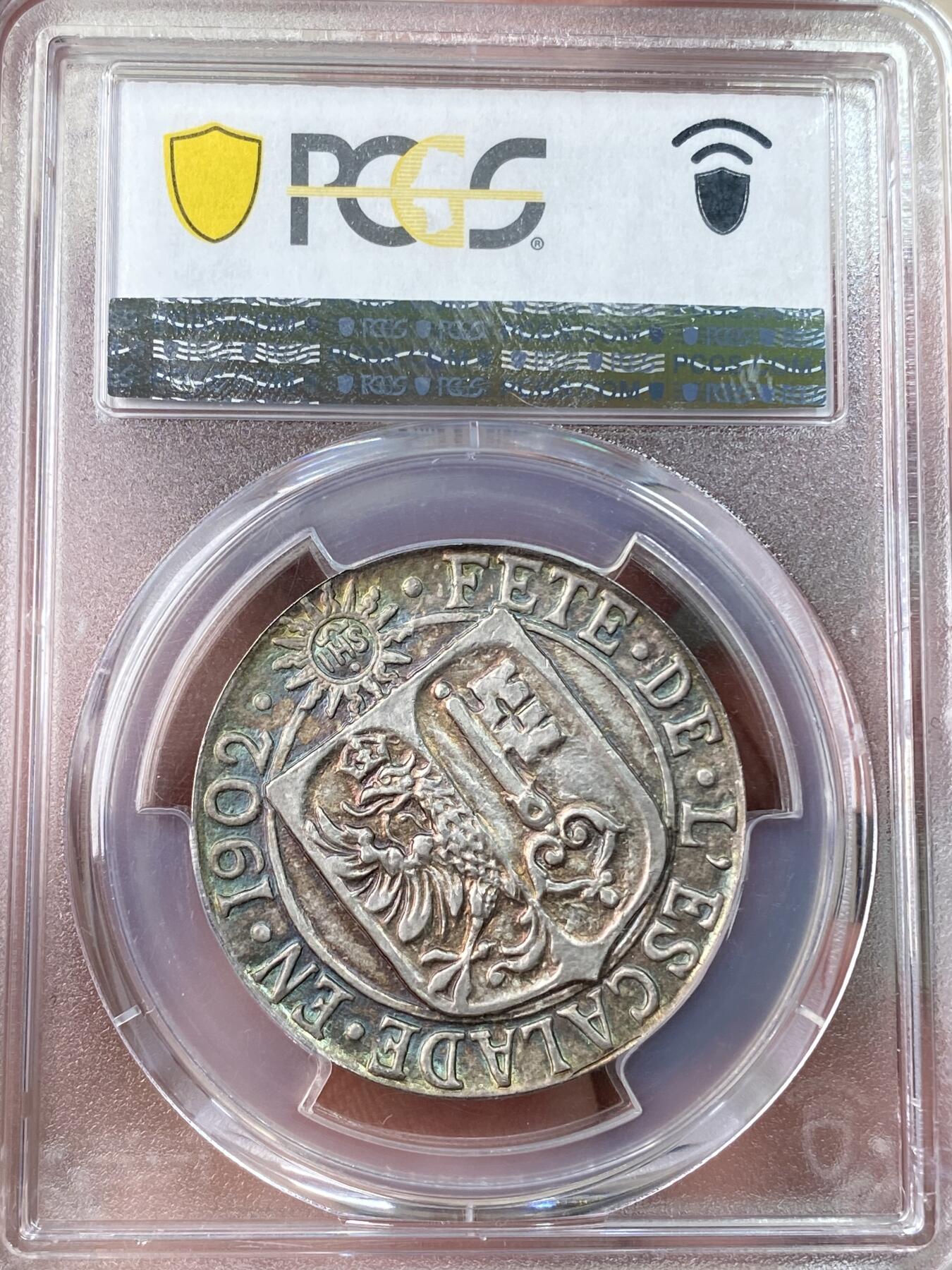万国钱币拍卖第054期 PCGS SP67 1902年瑞士日内瓦埃斯卡莱德攻城战三百周年纪念银章 顶级天鹅绒五彩顶级PC唯一冠军分 来自詹姆斯·V·伯迪克收藏