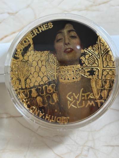 第180期拍卖【长期征集拍品】【北京币展专场】 - 加纳2023年名画克里姆特阿黛尔夫人镀金彩色银币，999银，发行500枚