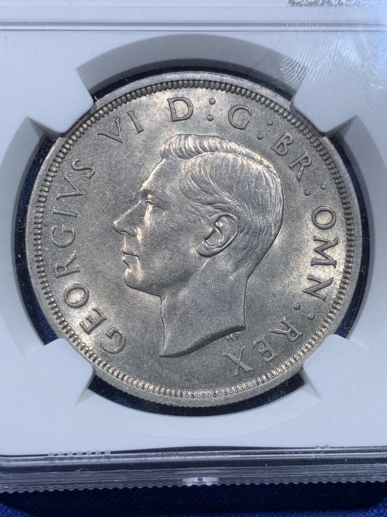 《竞宝斋》第434场 周日，周一2场连拍 （全场包邮） NGC MS63 英国1937年乔治六世登基1克朗银币，细节优秀。