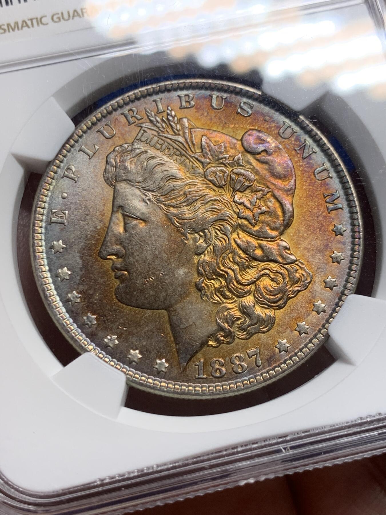 《竞宝斋》第434场 周日，周一2场连拍 （全场包邮） NGC UNCD 美国 1887年摩根大银币 漂亮包浆 感觉未清洗