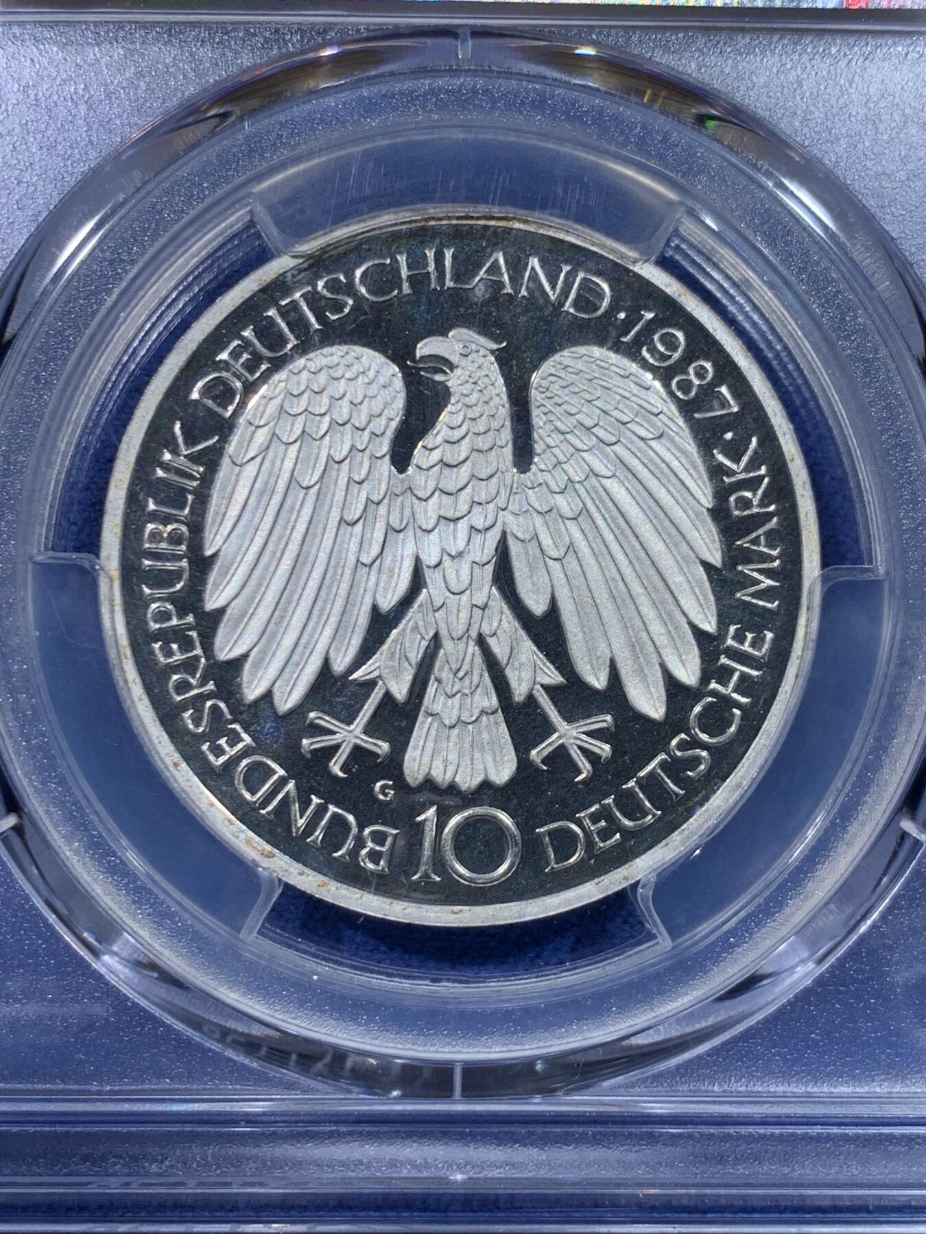 《竞宝斋》第434场 周日，周一2场连拍 （全场包邮） PCGS PR68DCAM 1987年德国精制10马克纪念银币 超高分 镜面效果非常棒