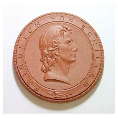德国1900年前后 大文豪席勒及故居高浮雕精制大陶章 50MM - 德国1900年前后 大文豪席勒及故居高浮雕精制大陶章 50MM