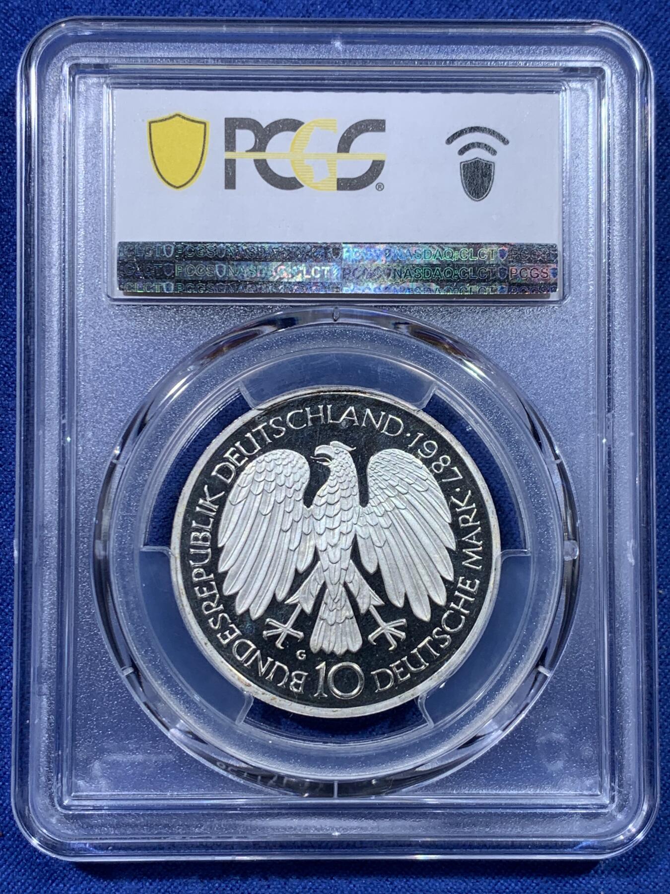 《竞宝斋》第434场 周日，周一2场连拍 （全场包邮） PCGS PR68DCAM 1987年德国精制10马克纪念银币 超高分 镜面效果非常棒