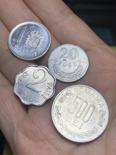 2025年第一百二十一场(总第一百四十七场）外国好品散币(免佣金) - 散币4枚：西班牙🇪🇸1988年1比塞塔，波兰🇵🇱1949年20格罗希，印度🇮🇳1968年2派沙，罗马尼亚🇷🇴1999年500列伊