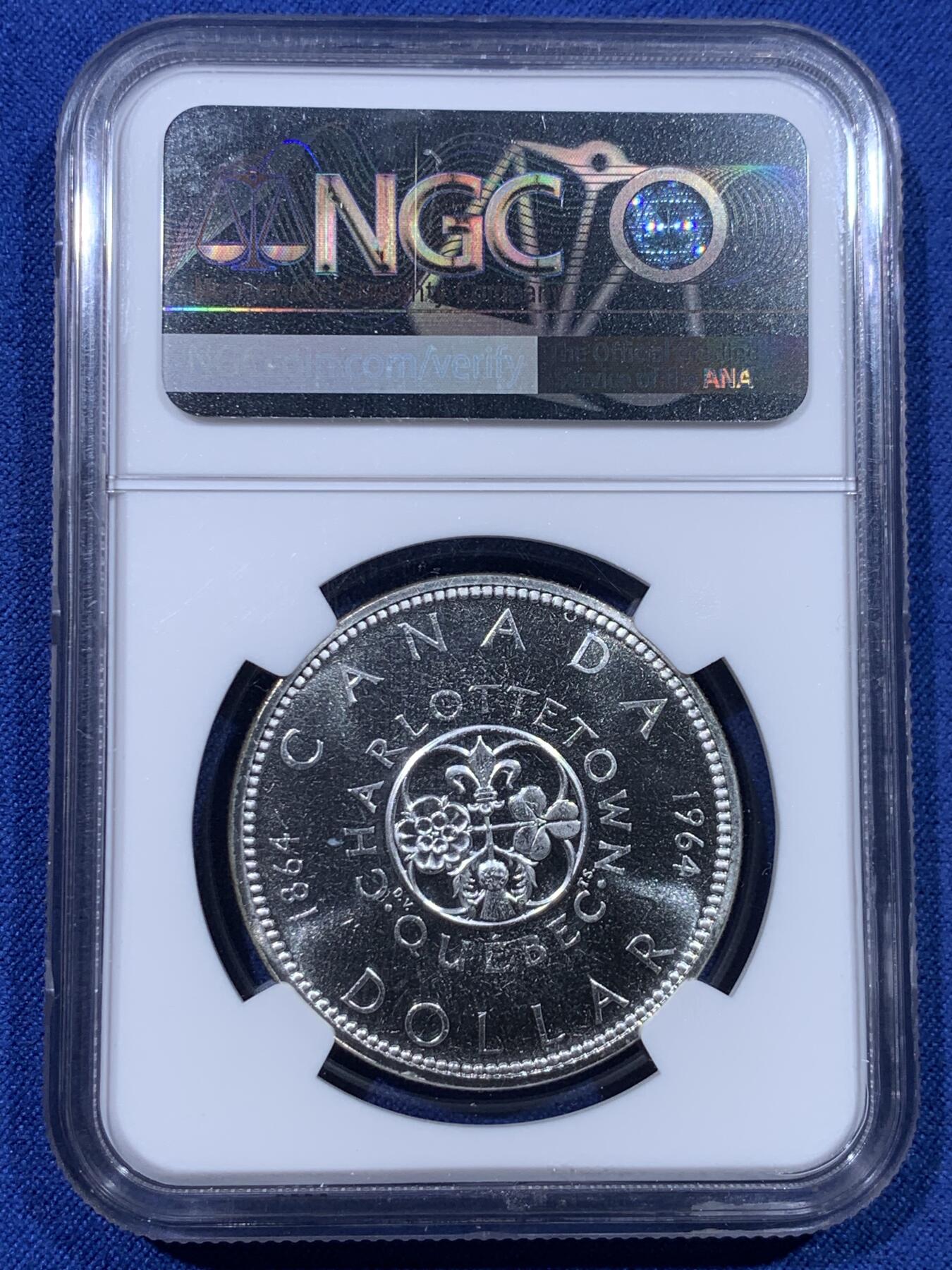 《竞宝斋》第434场 周日，周一2场连拍 （全场包邮） NGC PL64CAMEO 加拿大1964年夏洛特敦百年纪念银币 1元精制币