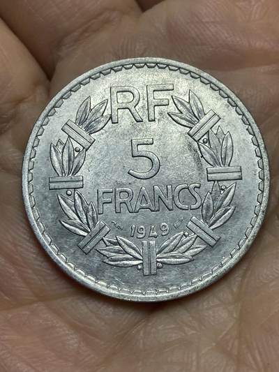 2025年第一百二十一场(总第一百四十七场）外国好品散币(免佣金) - 法兰西第四共和国1949年5法郎(Closed 9–闭口9)