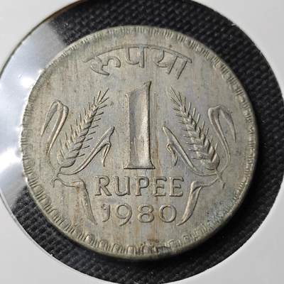 KK钱币收藏小铺  第363场  2月预留时间 周末发货 -  1980印度1卢比 大卢比