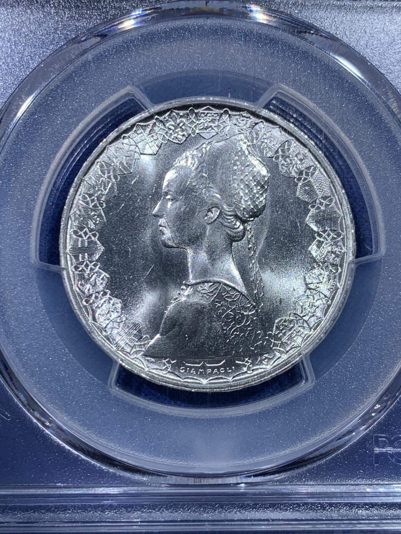 《竞宝斋》第434场 周日，周一2场连拍 （全场包邮） PCGS MS66 意大利1967年500里拉银币 哥伦布文艺复兴少女 卷拆原光