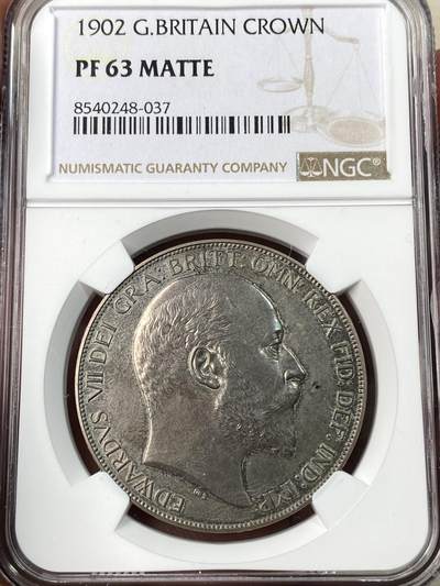 万国钱币拍卖第054期 - NGC PF63 1902年英国爱德华七世马剑精制克朗 磨砂精制 原味五彩品相