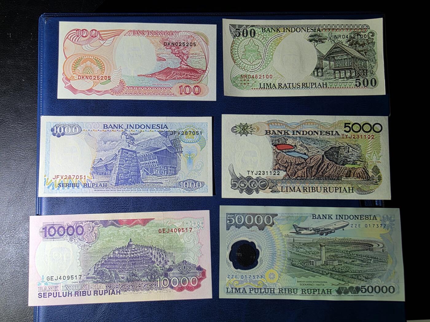 叁拾收藏第33期 印度尼西亚1992年100-1万+1993年5万塑料钞苏哈托共六张   UNC
