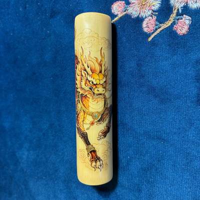 听雨轩（15） - 实心彩绘玉竹封釉重彩 麒麟献瑞 约2*10cm