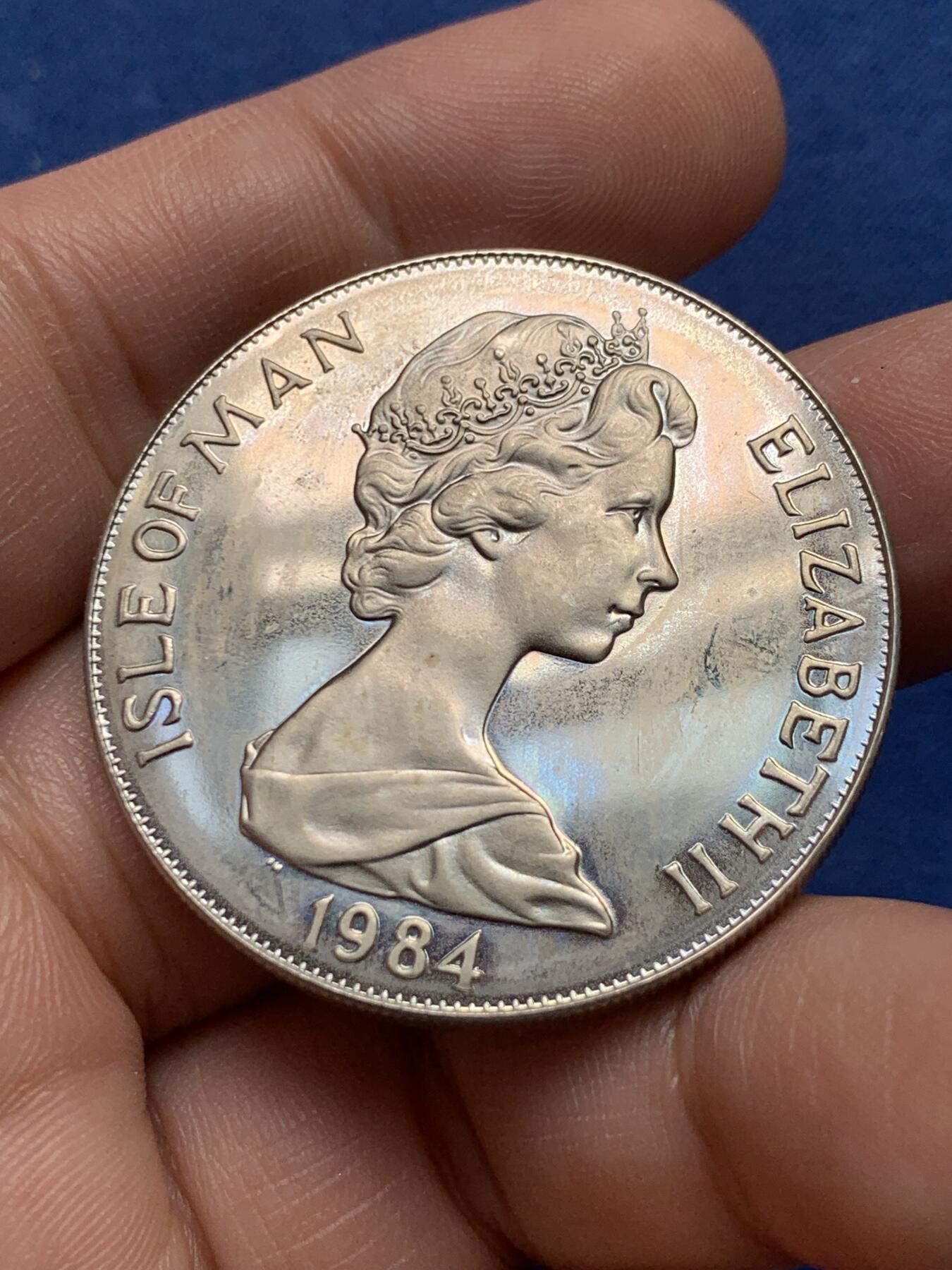 《竞宝斋》第434场 周日，周一2场连拍 （全场包邮） 英属马恩岛1984年洛杉矶夏季奥运会1克朗精铸 全新 38mm