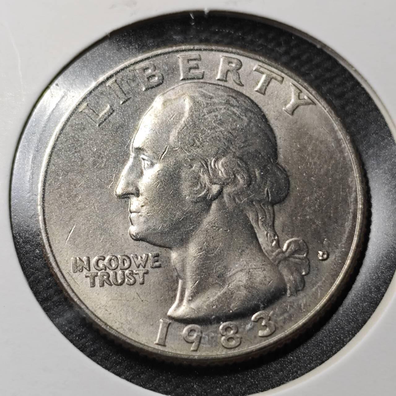 KK钱币收藏小铺  第363场  2月预留时间 周末发货  1983美国25分 好品