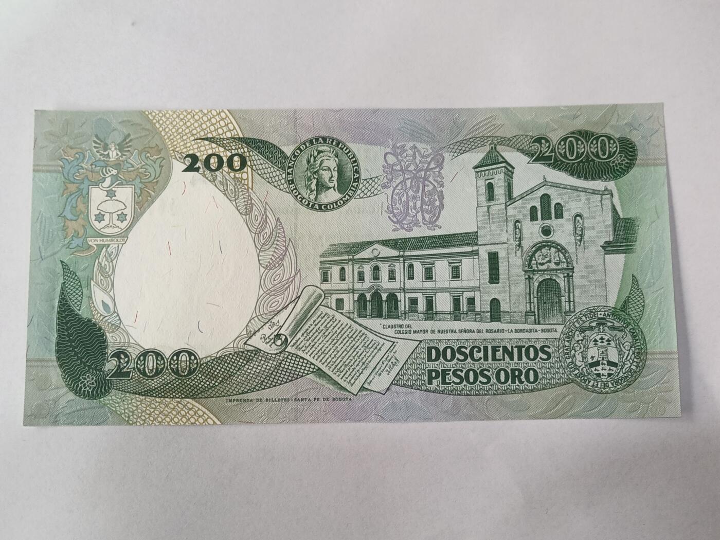 【游宝拍卖】乙巳蛇年84期  哥伦比亚-200比索【1992年 全新UNC】