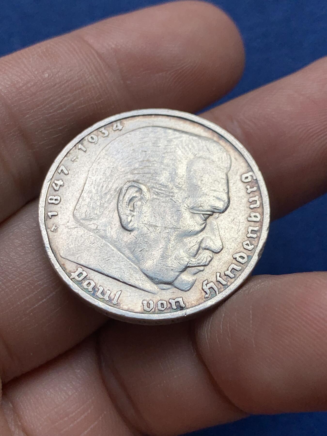 《竞宝斋》第434场 周日，周一2场连拍 （全场包邮） 德国 1936年 兴登堡 5马克银币