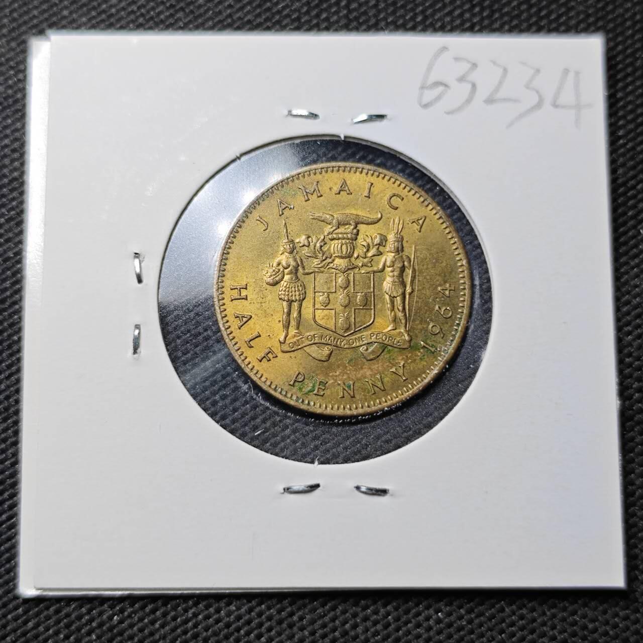 KK钱币收藏小铺  第363场  2月预留时间 周末发货  1964英属牙买加半便士铜币