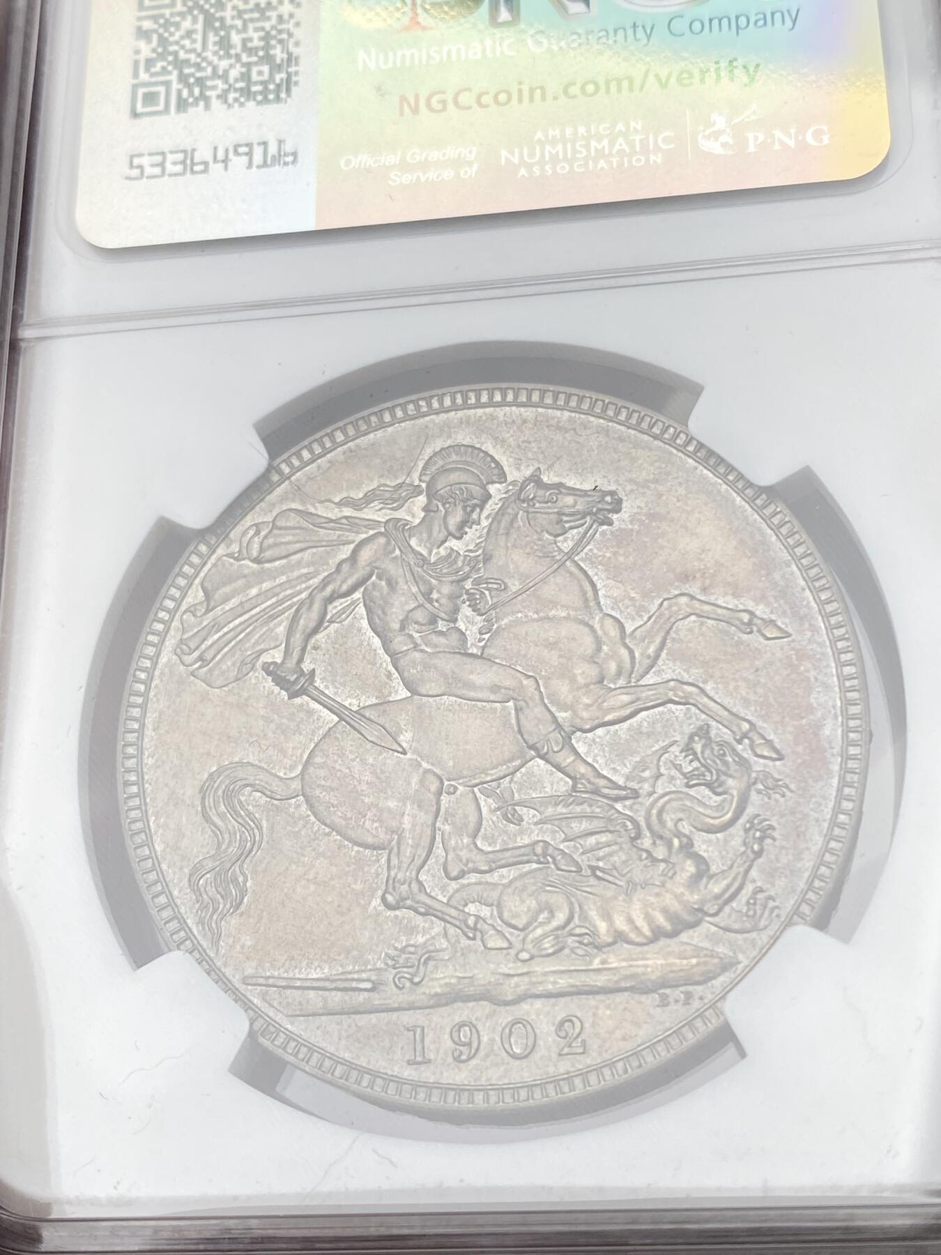 万国钱币拍卖第054期 NGC PF63 1902年英国爱德华七世马剑精制克朗 磨砂精制 原味五彩品相