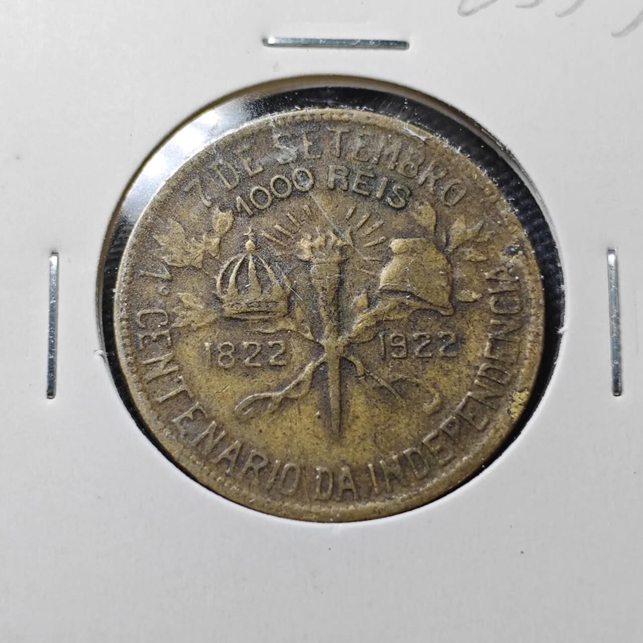 KK钱币收藏小铺  第363场  2月预留时间 周末发货  1922巴西1000瑞斯铜币 纪念币