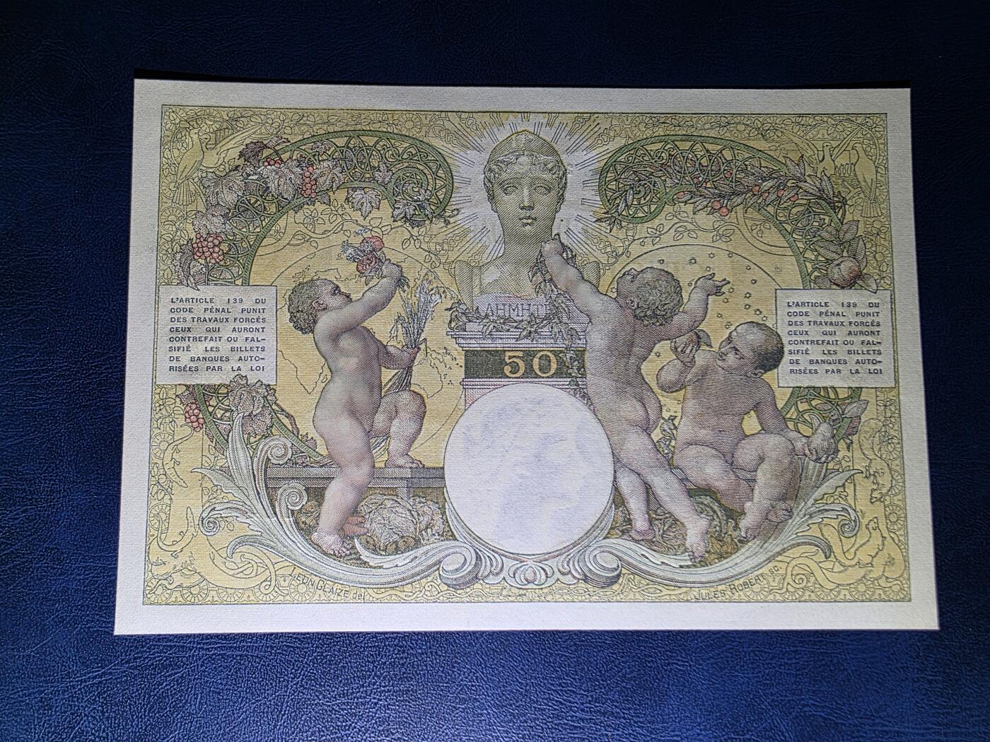 叁拾收藏第33期 法属马达加斯加1937--1947年50法郎  大票副  Y.977知名号段  UNC