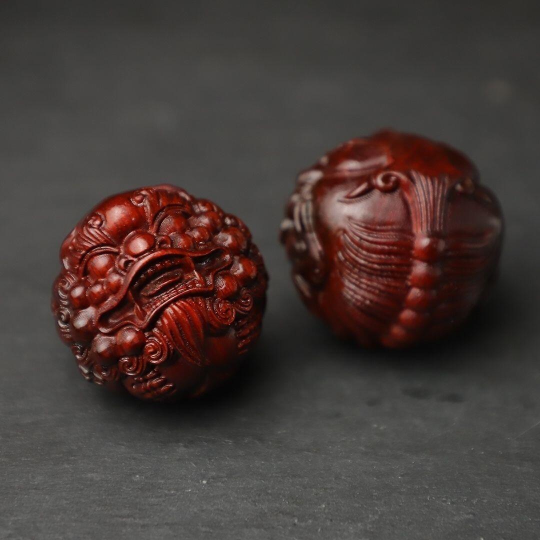 听雨轩（16）木雕 紫檀木雕刻貔貅手球 4cm