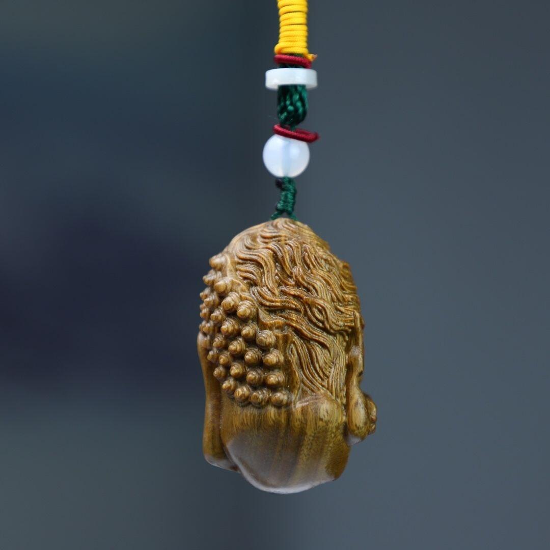 听雨轩（16）木雕 绿檀木手工雕刻佛魔一念之间手把件 6cm