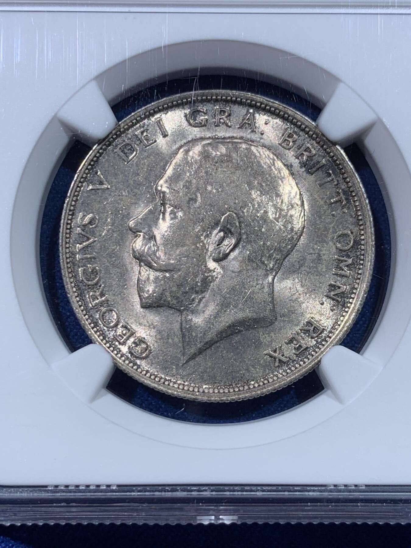 《竞宝斋》第434场 周日，周一2场连拍 （全场包邮） NGC MS62 英国1918年乔治五世半克朗银币 早期925高银版 包浆漂亮