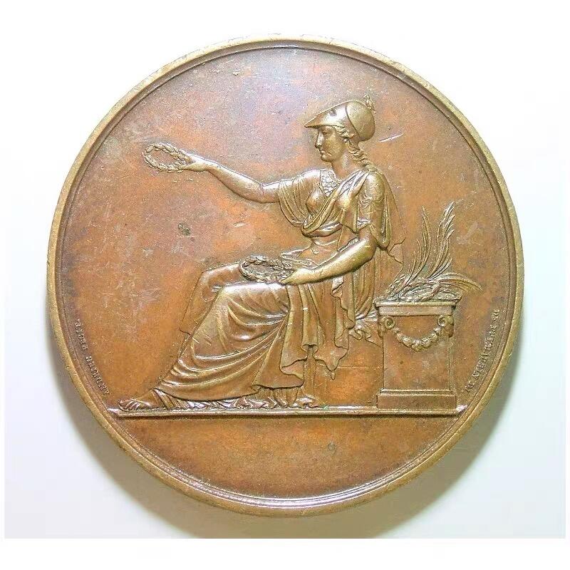 【艺术】法国艺术大章1857年 女神玛丽安娜坐像 高浮雕精制超大铜章 68MM 129克