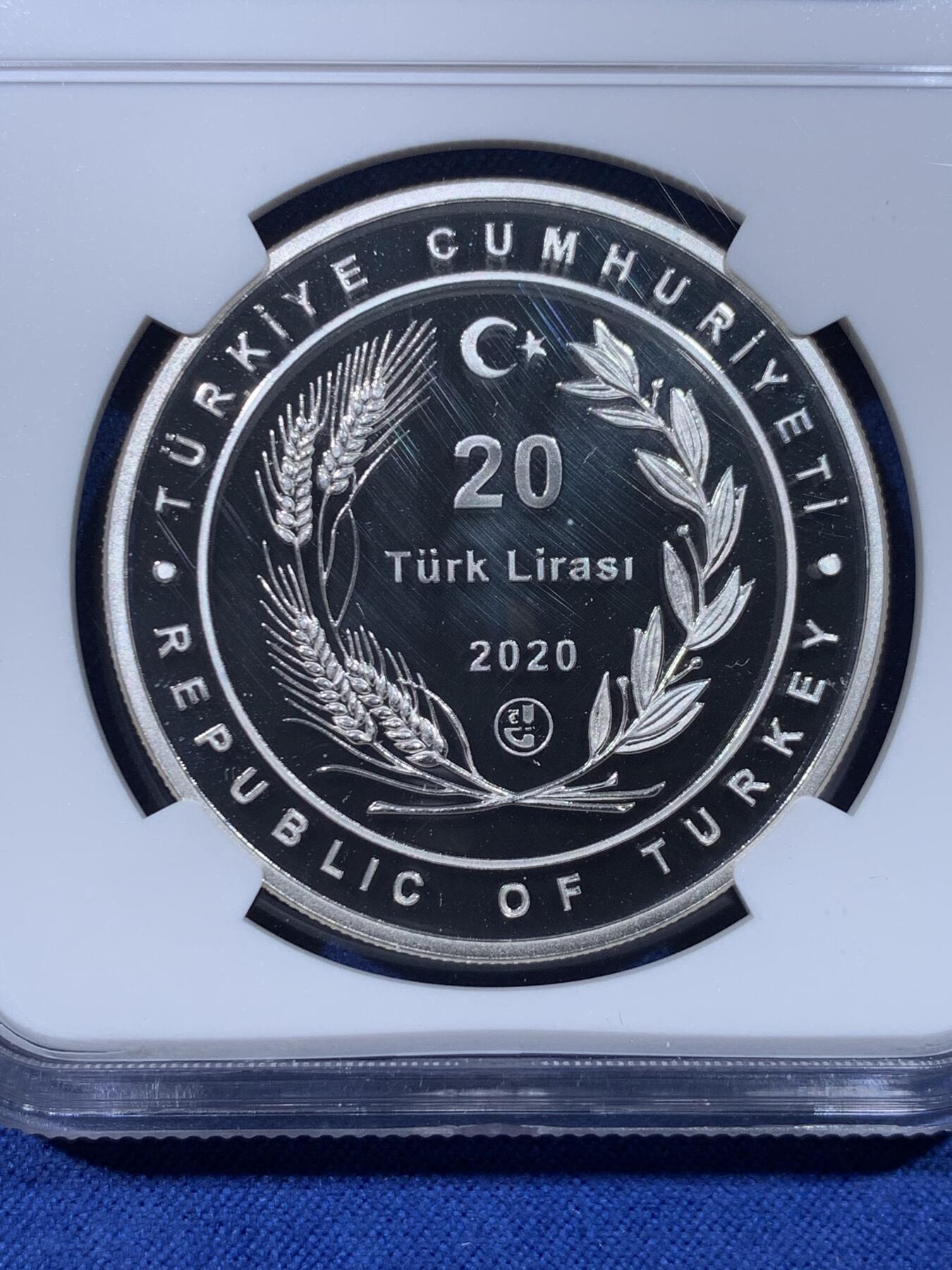 《竞宝斋》第434场 周日，周一2场连拍 （全场包邮） NGC PF67UC 土耳其2020年呼吸未来主题-全国植树日20里拉精制银币，31.1g，925银，发行量3000枚。