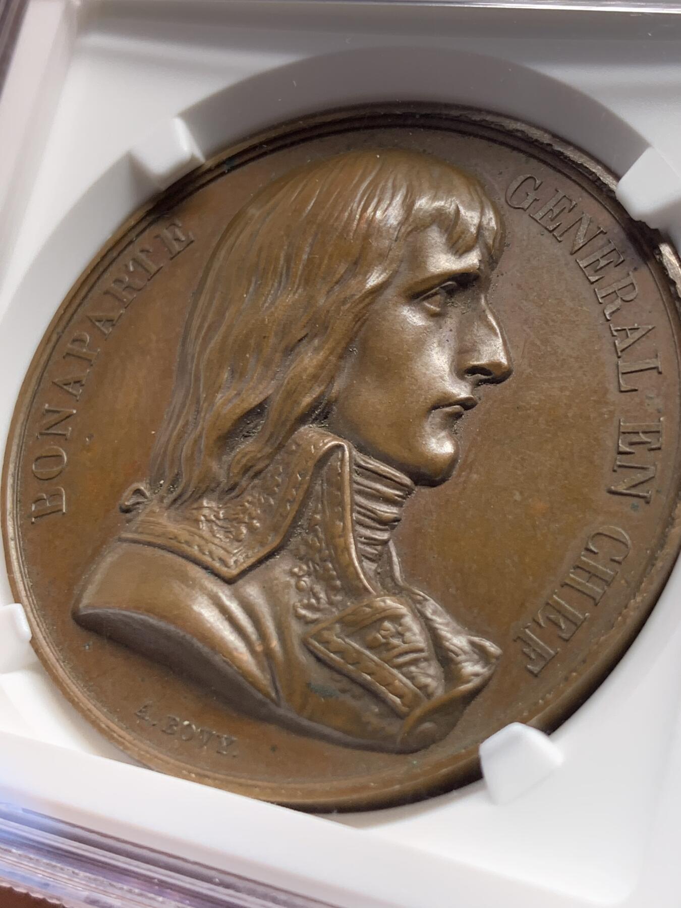 《竞宝斋》第434场 周日，周一2场连拍 （全场包邮） NGC MS63BN 法国拿破仑征服埃及纪念铜章高浮雕加厚盒，巴黎造币厂，背面为法国军团和金字塔